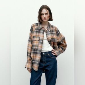 Zara Oversized Plaid Flannel Shacket Size Small